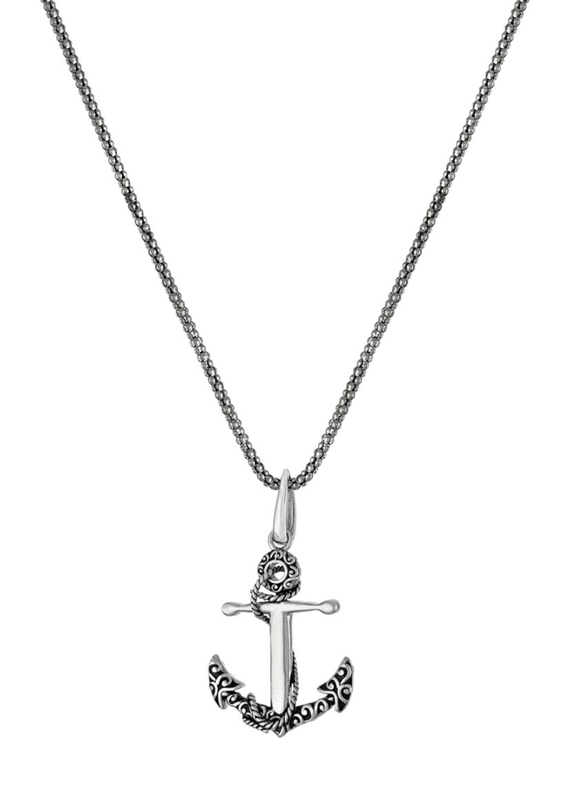 Sterling Silver 24 Inch High Polished Anchor Pendant Necklace