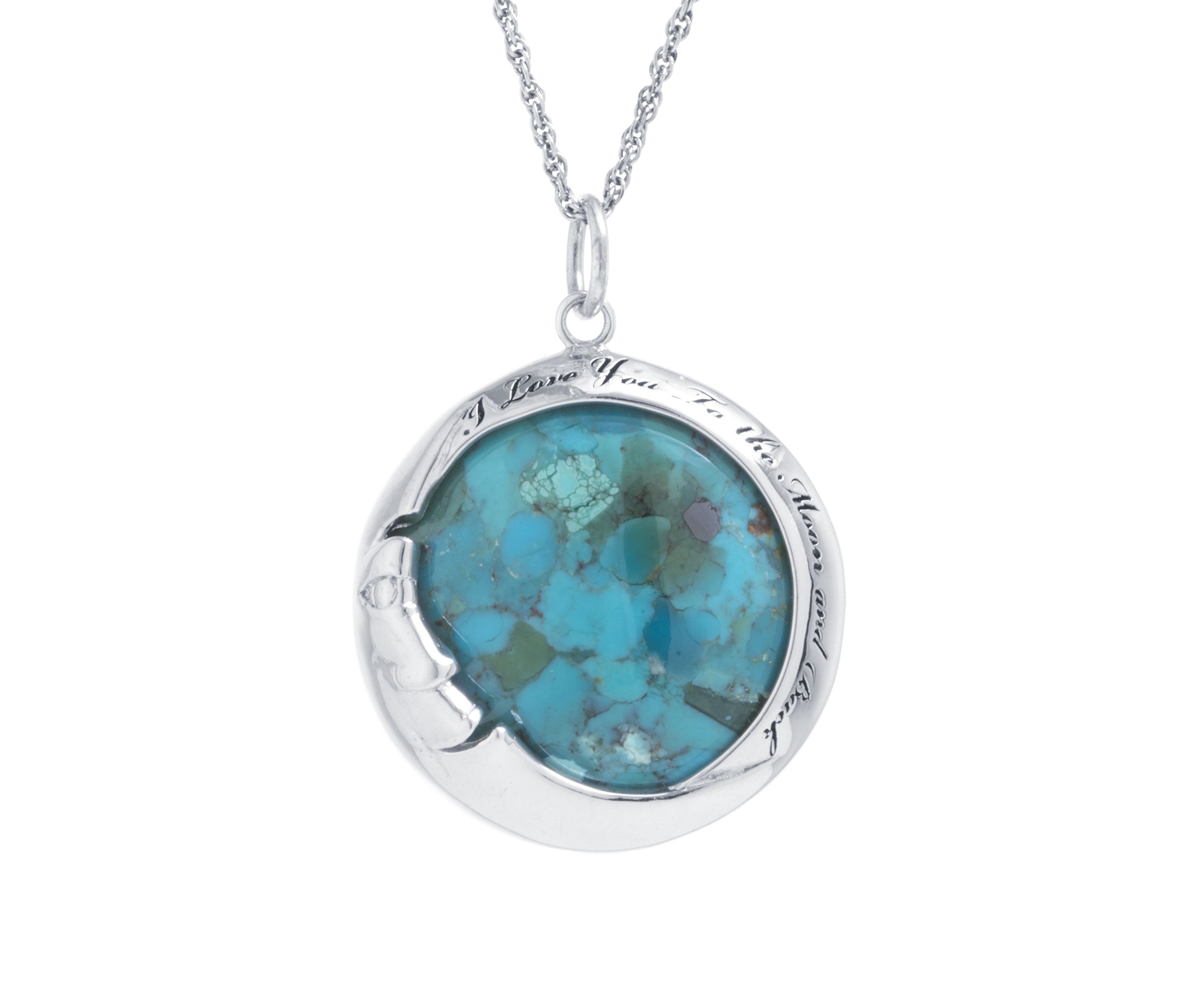 Sterling Silver Enhanced Turquoise I Love You To The Moon and Back Pendant Necklace