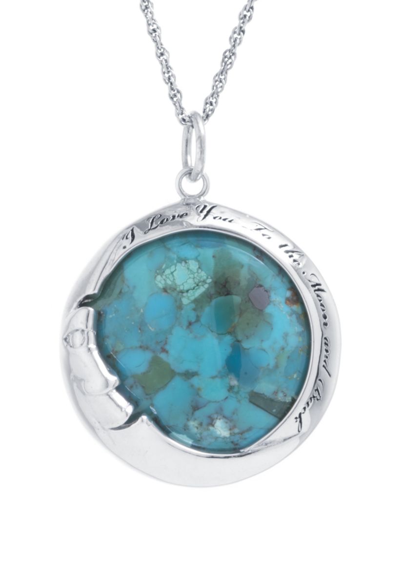 Sterling Silver Enhanced Turquoise I Love You To The Moon and Back Pendant Necklace