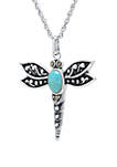Sterling Silver Enhanced Turquoise Marcasite Dragonfly Pendant Necklace