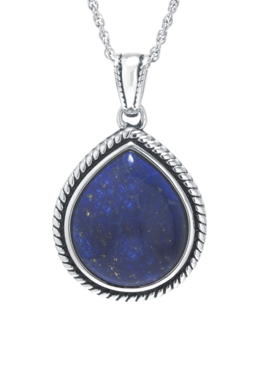 Sterling Silver Lapis Rope-Edge Teardrop Pendant