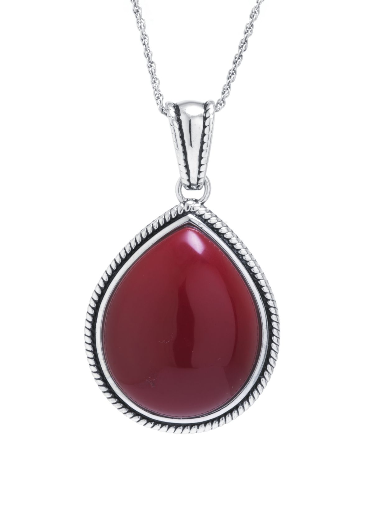 Sterling Silver Simulated Red Jasper Rope-Edge Teardrop Pendant