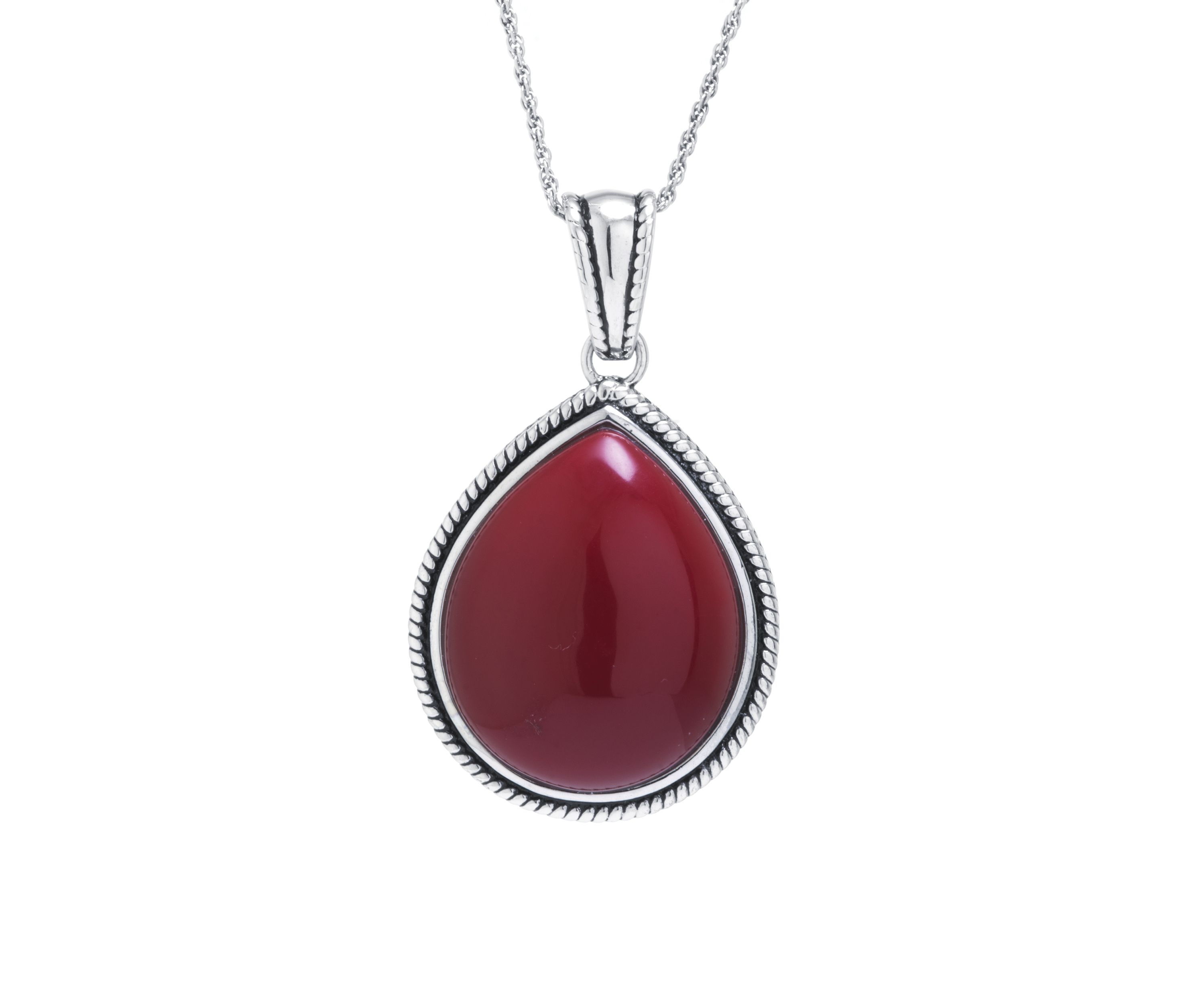 Sterling Silver Simulated Red Jasper Rope-Edge Teardrop Pendant