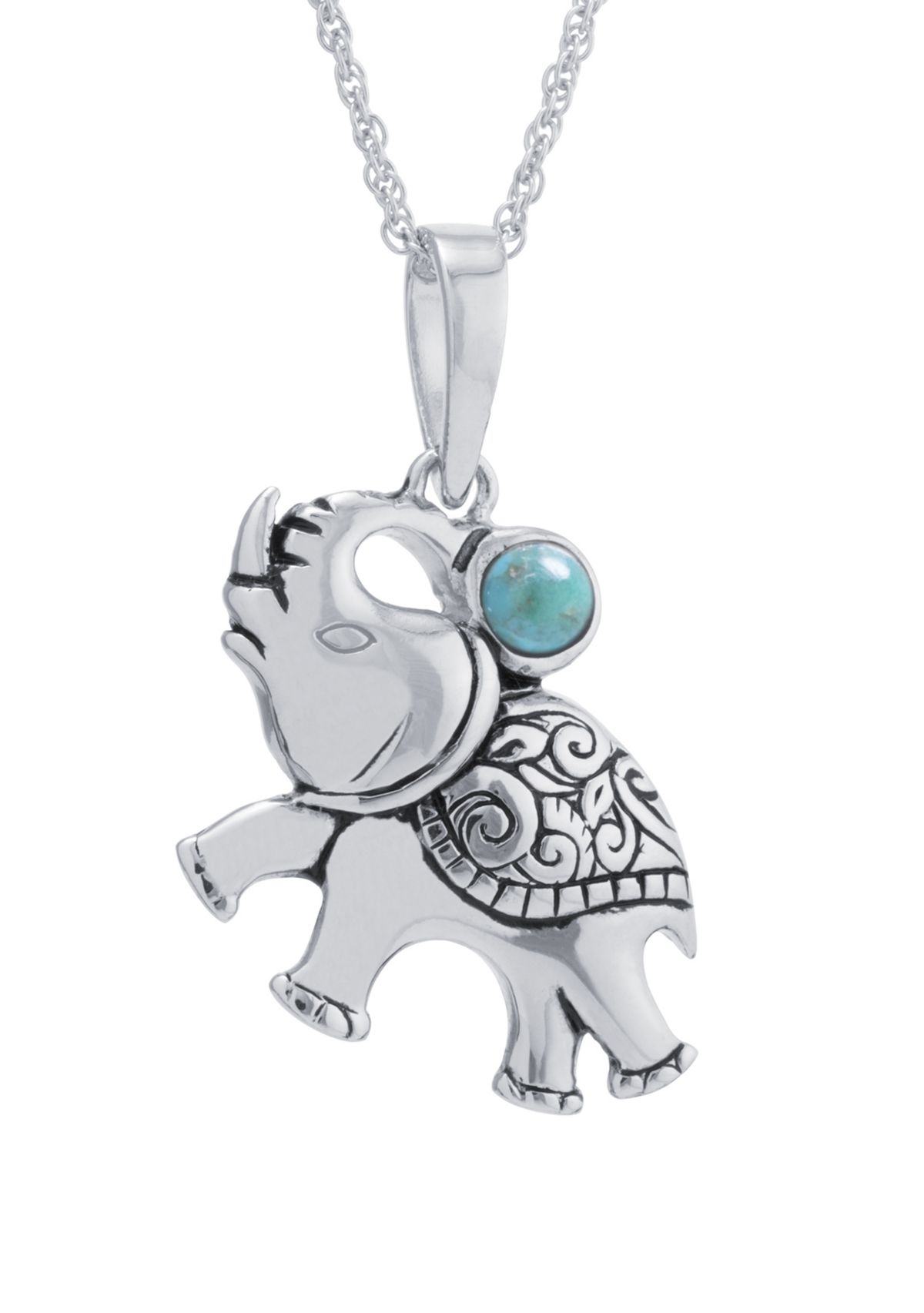 Sterling Silver Enhanced Turquoise Elephant Pendant Necklace