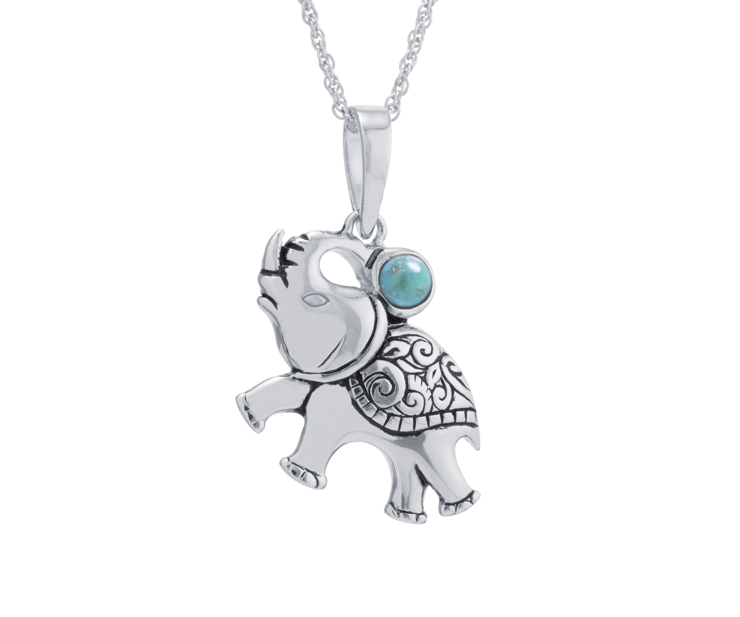 Sterling Silver Enhanced Turquoise Elephant Pendant Necklace
