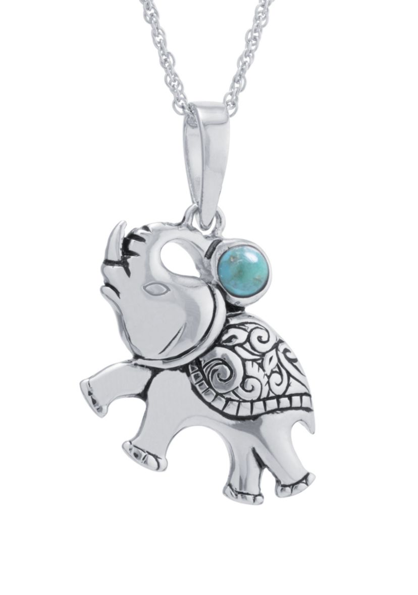 Sterling Silver Enhanced Turquoise Elephant Pendant Necklace