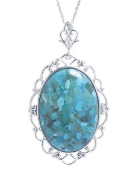 Belk Silverworks Sterling Silver 18in. Genuine Turquoise Oval Filigree Pendant Necklace