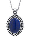Sterling Silver Dyed Lapis Oval Beaded Edge Pendant Necklace