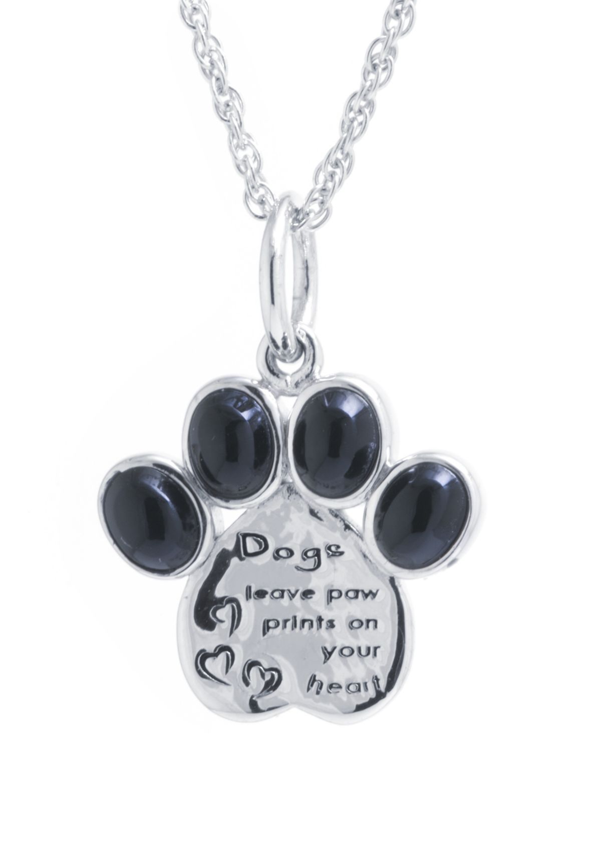 Sterling Silver 18in. Black Onyx Dog Paw Quote Pendant Necklace