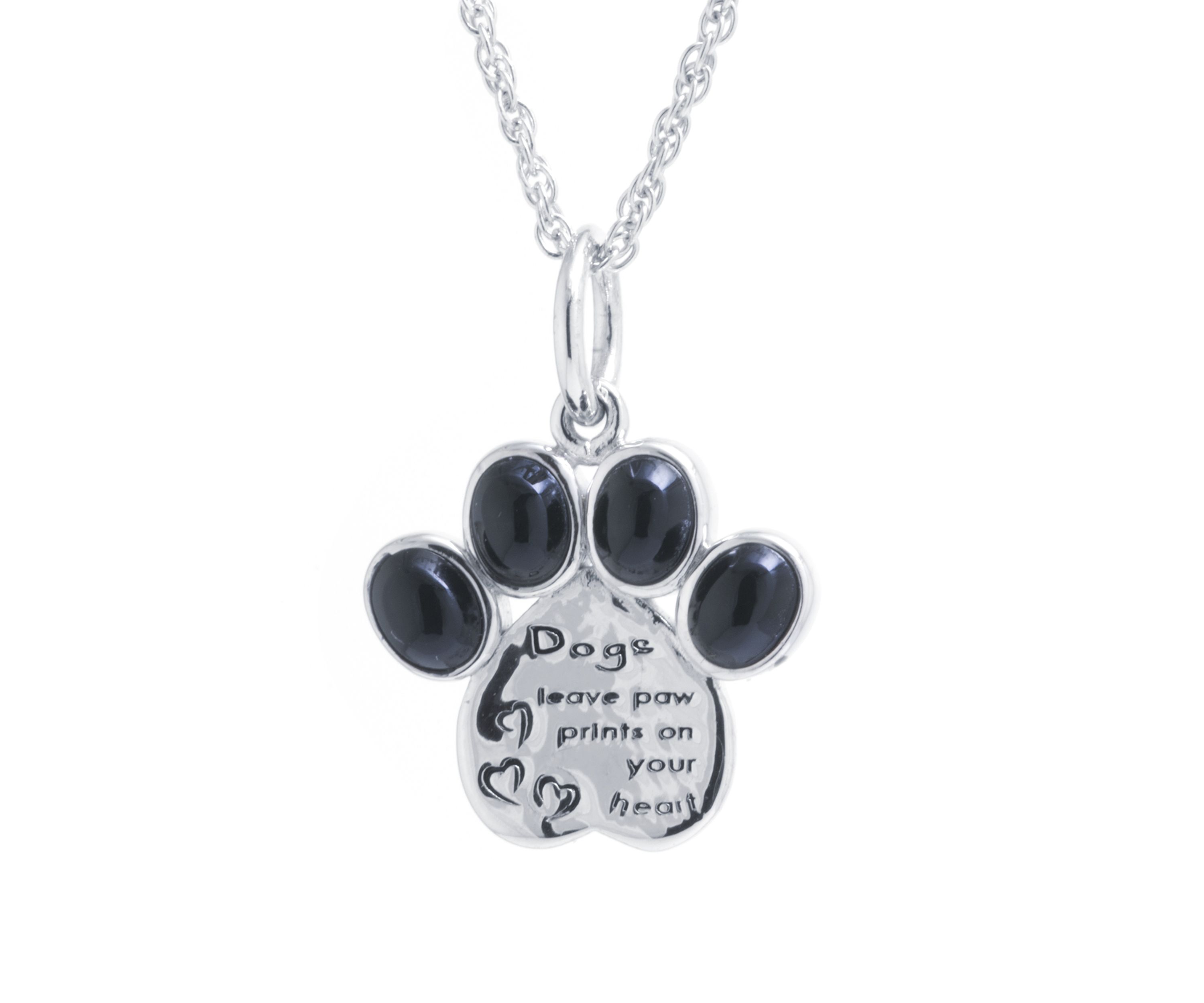Sterling Silver 18in. Black Onyx Dog Paw Quote Pendant Necklace