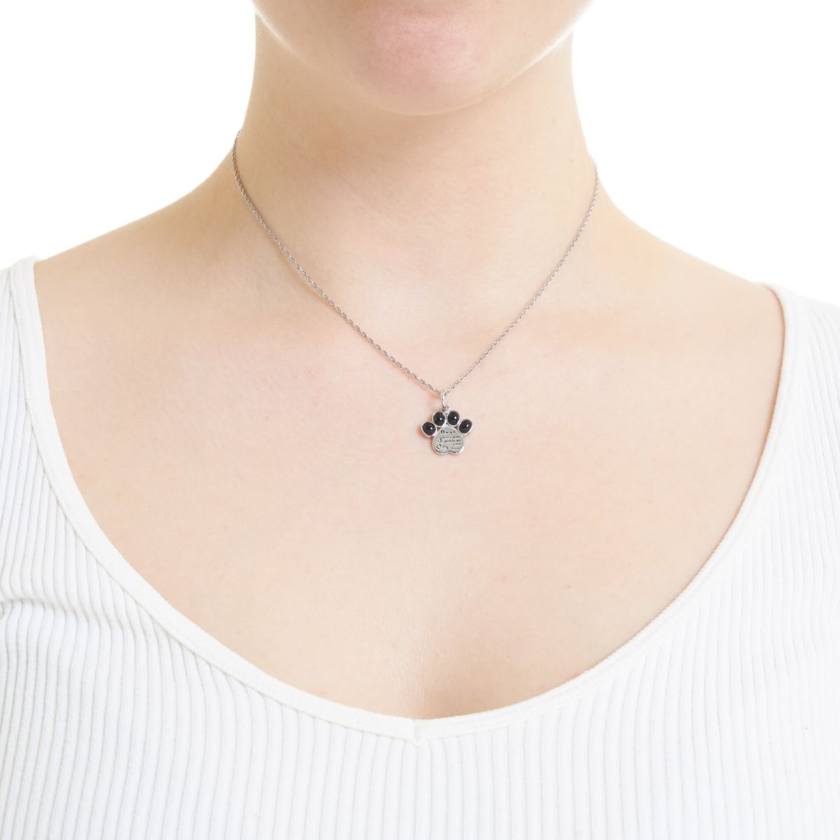 Sterling Silver 18in. Black Onyx Dog Paw Quote Pendant Necklace