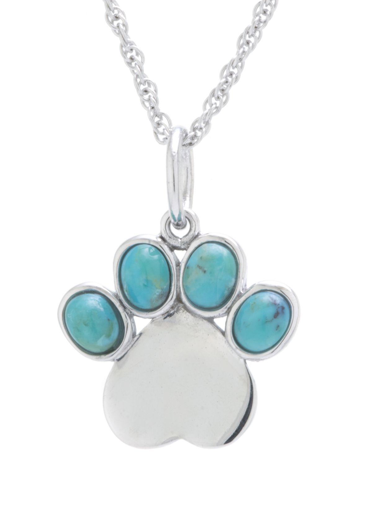 Sterling Silver 18in. Genuine Turquoise Paw Print Necklace