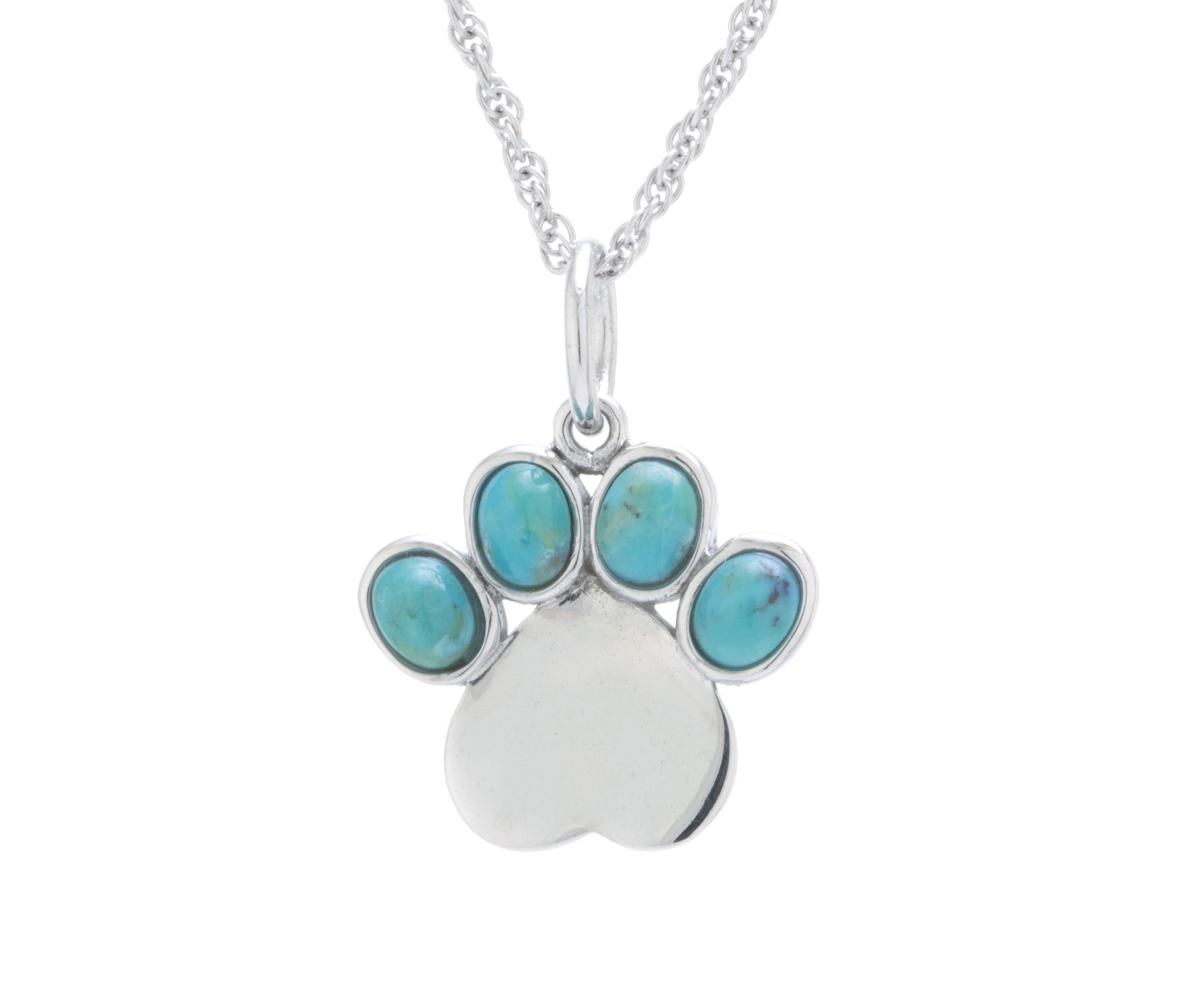 Sterling Silver 18in. Genuine Turquoise Paw Print Necklace