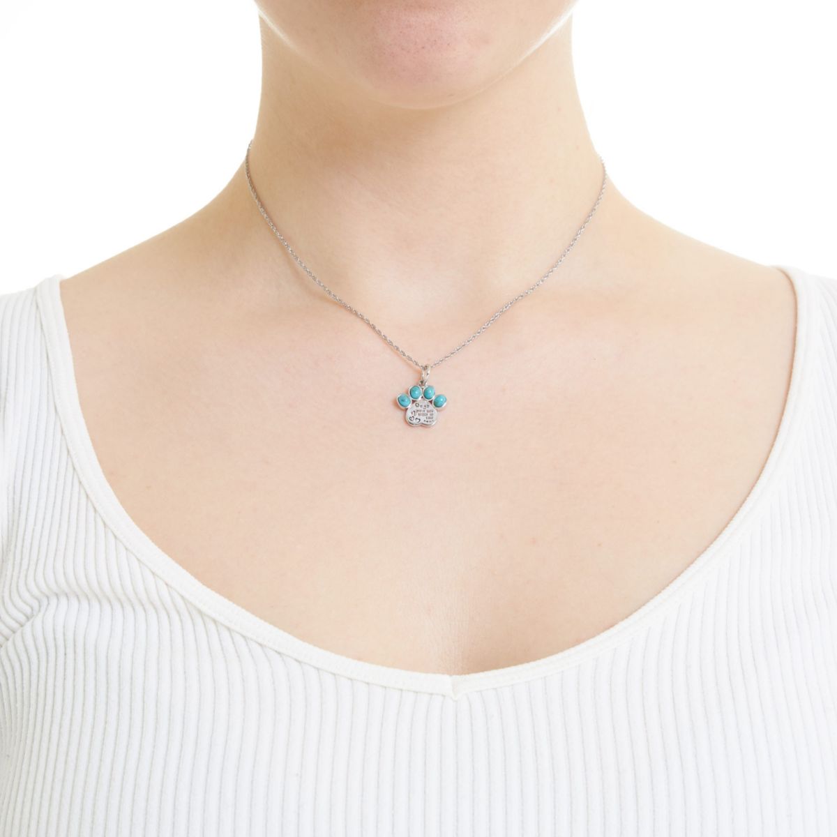 Sterling Silver 18in. Genuine Turquoise Paw Print Necklace