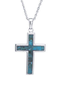 Crushed Kingman Turquoise & sterling silver Cross and infinity Necklace 