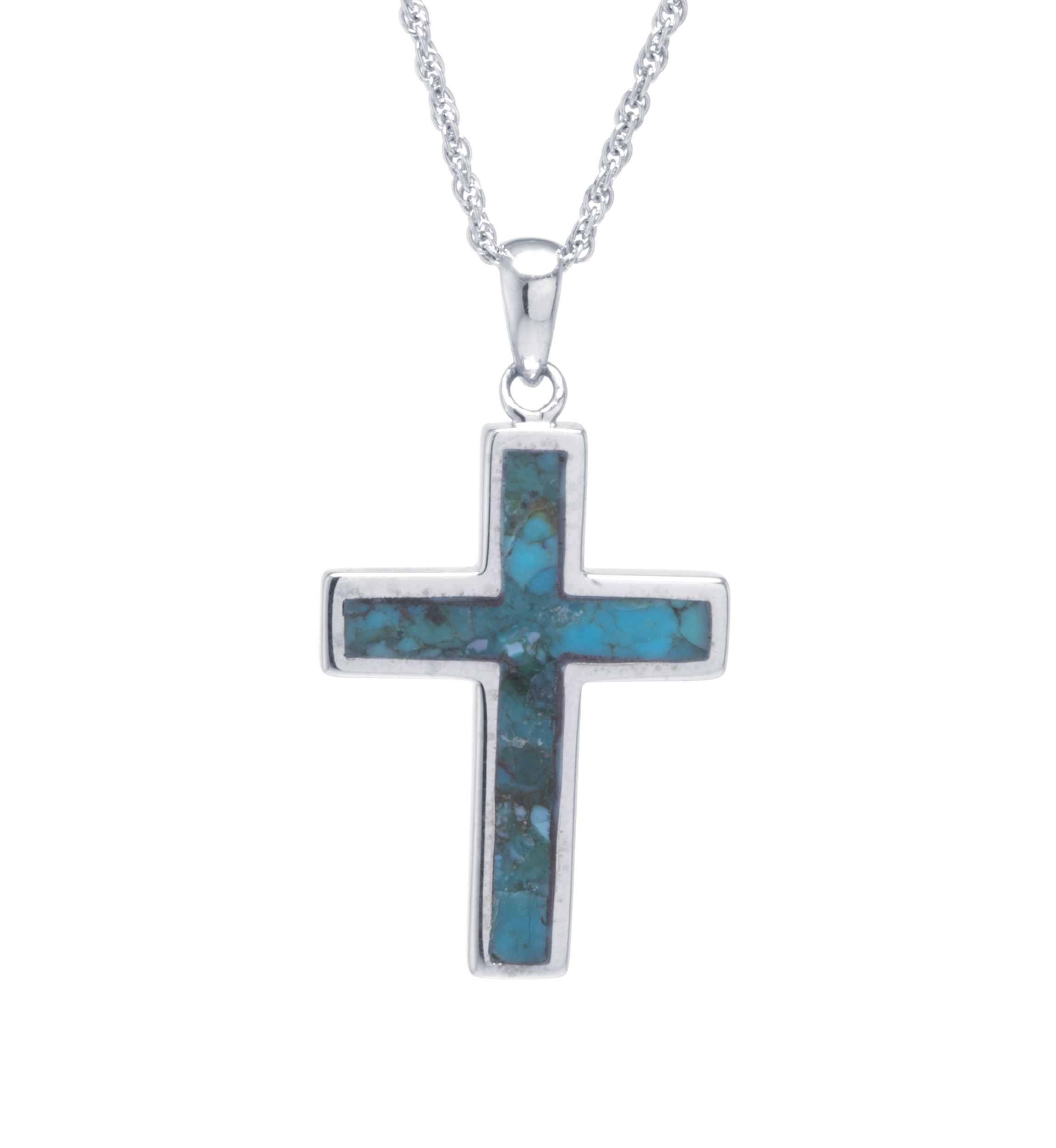 Sterling Silver Genuine Turquoise Cross Pendant Necklace