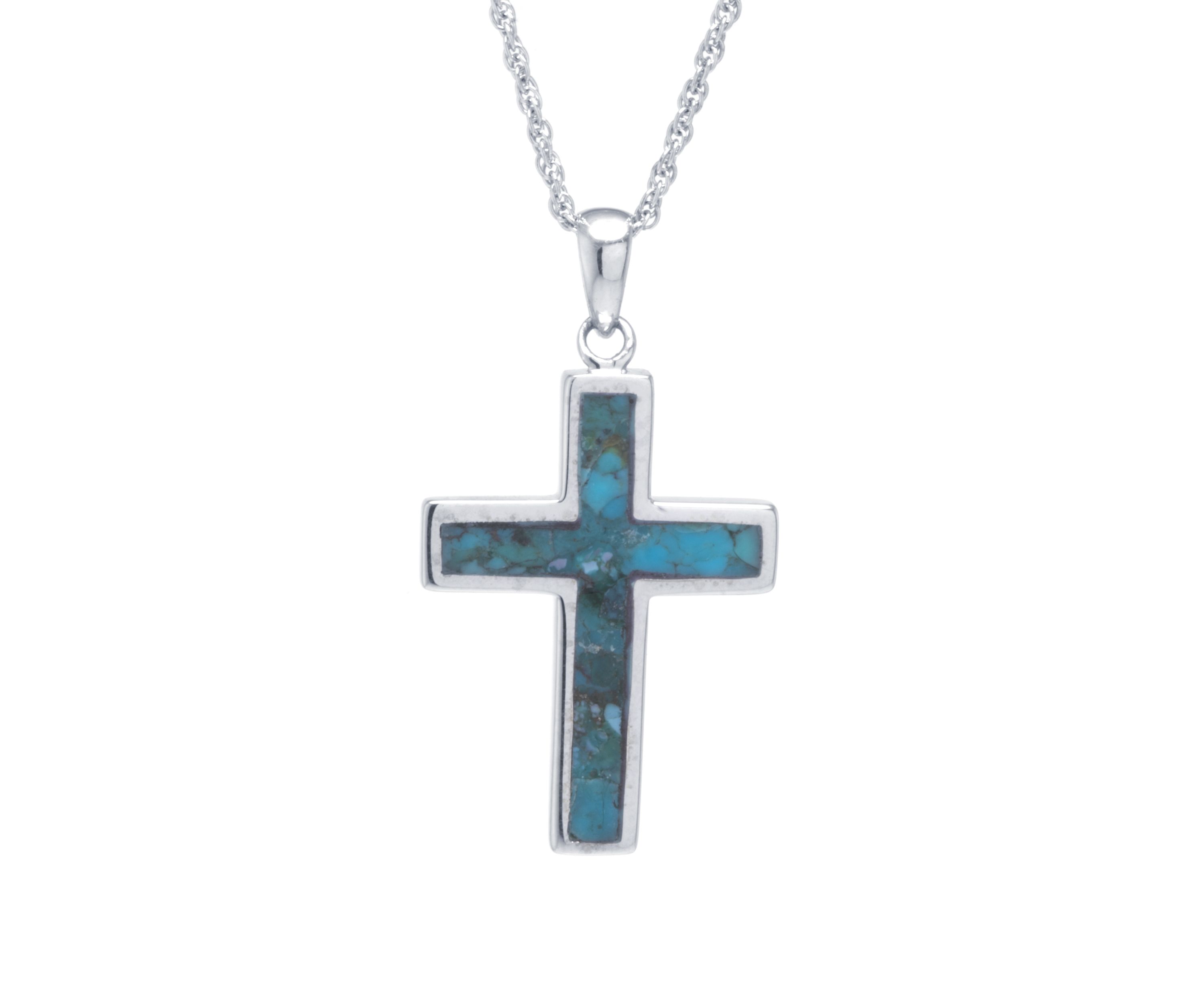 Sterling Silver Genuine Turquoise Cross Pendant Necklace
