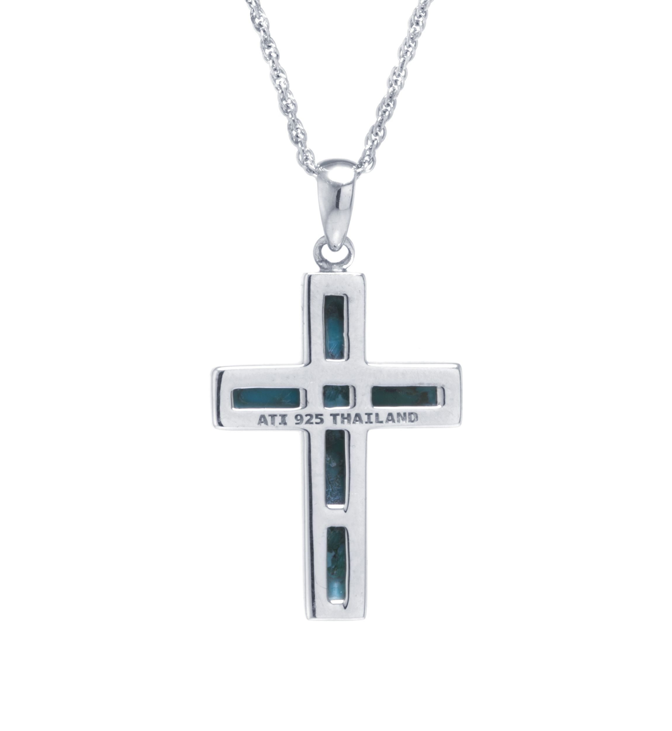Sterling Silver Genuine Turquoise Cross Pendant Necklace