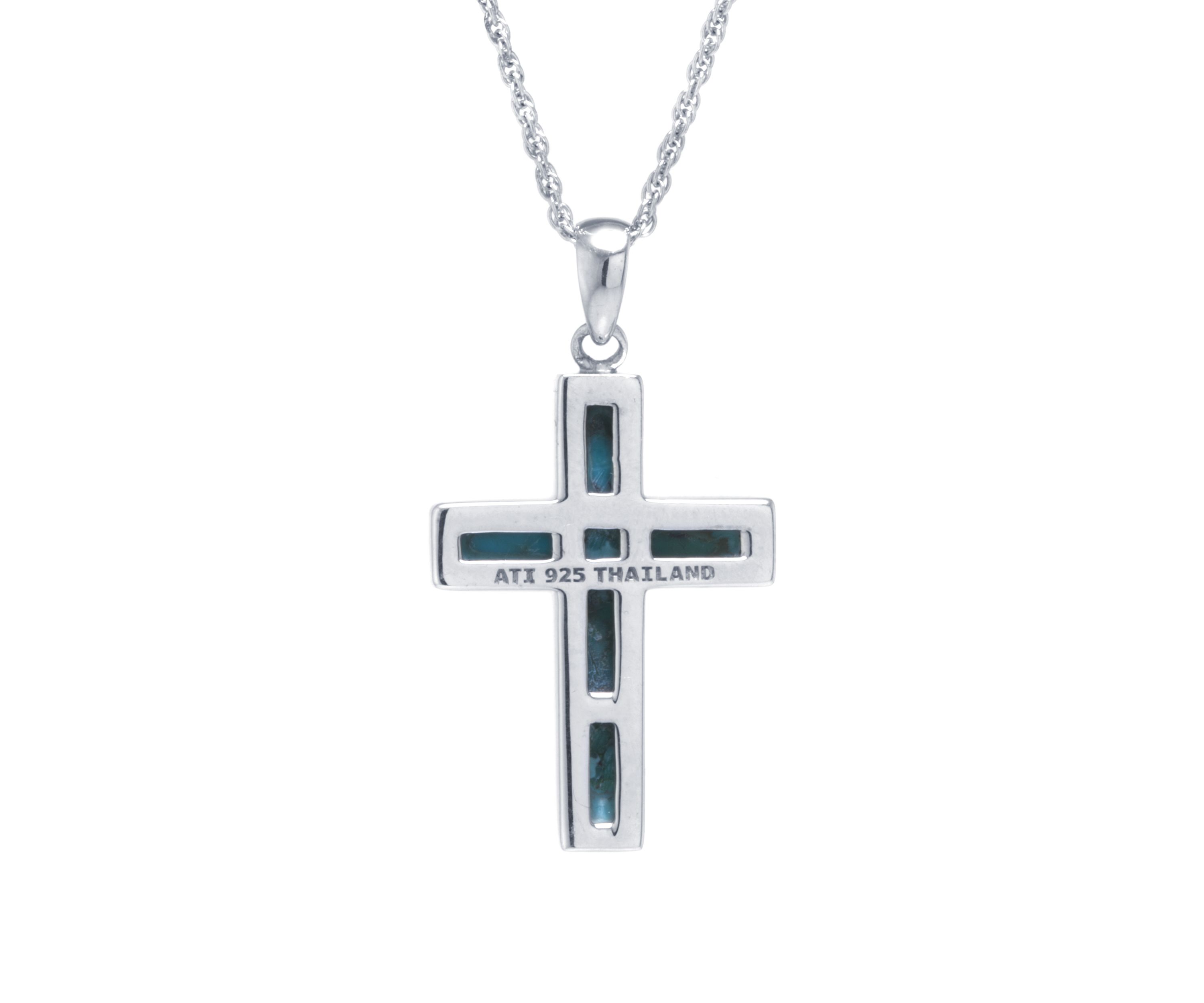 Sterling Silver Genuine Turquoise Cross Pendant Necklace