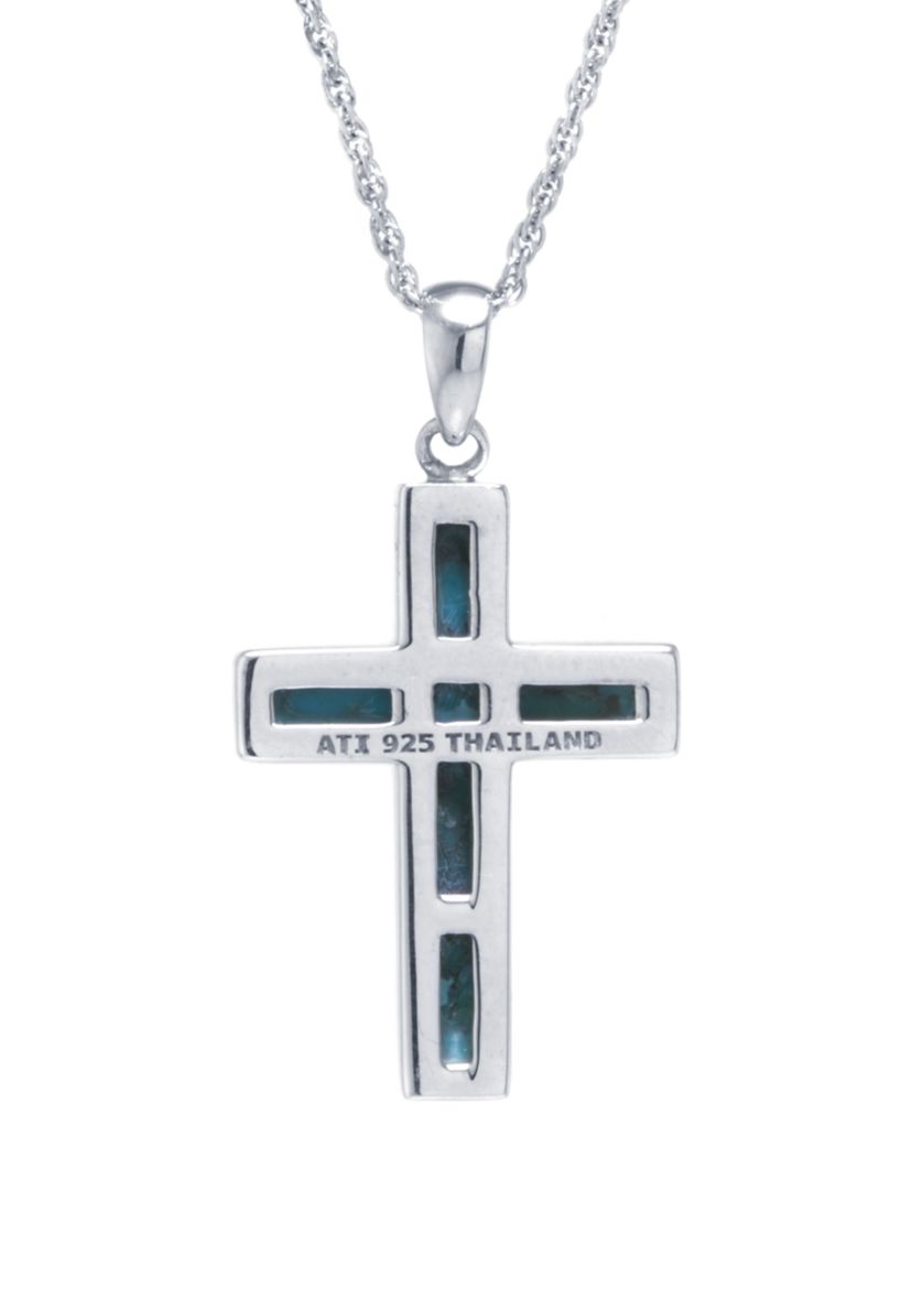 Sterling Silver Genuine Turquoise Cross Pendant Necklace