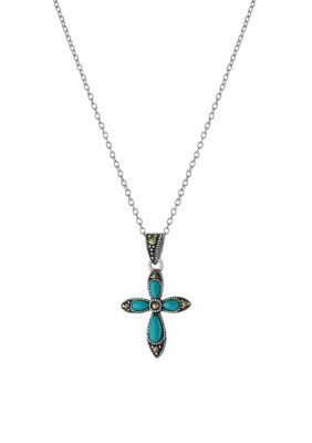 Belk Silverworks Sterling Silver 18in. Turquoise Cross Pendant Necklace