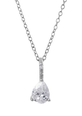 Belk Silverworks Sterling Silver 16+2" Cubic Zirconia Teardrop Pendant Necklace