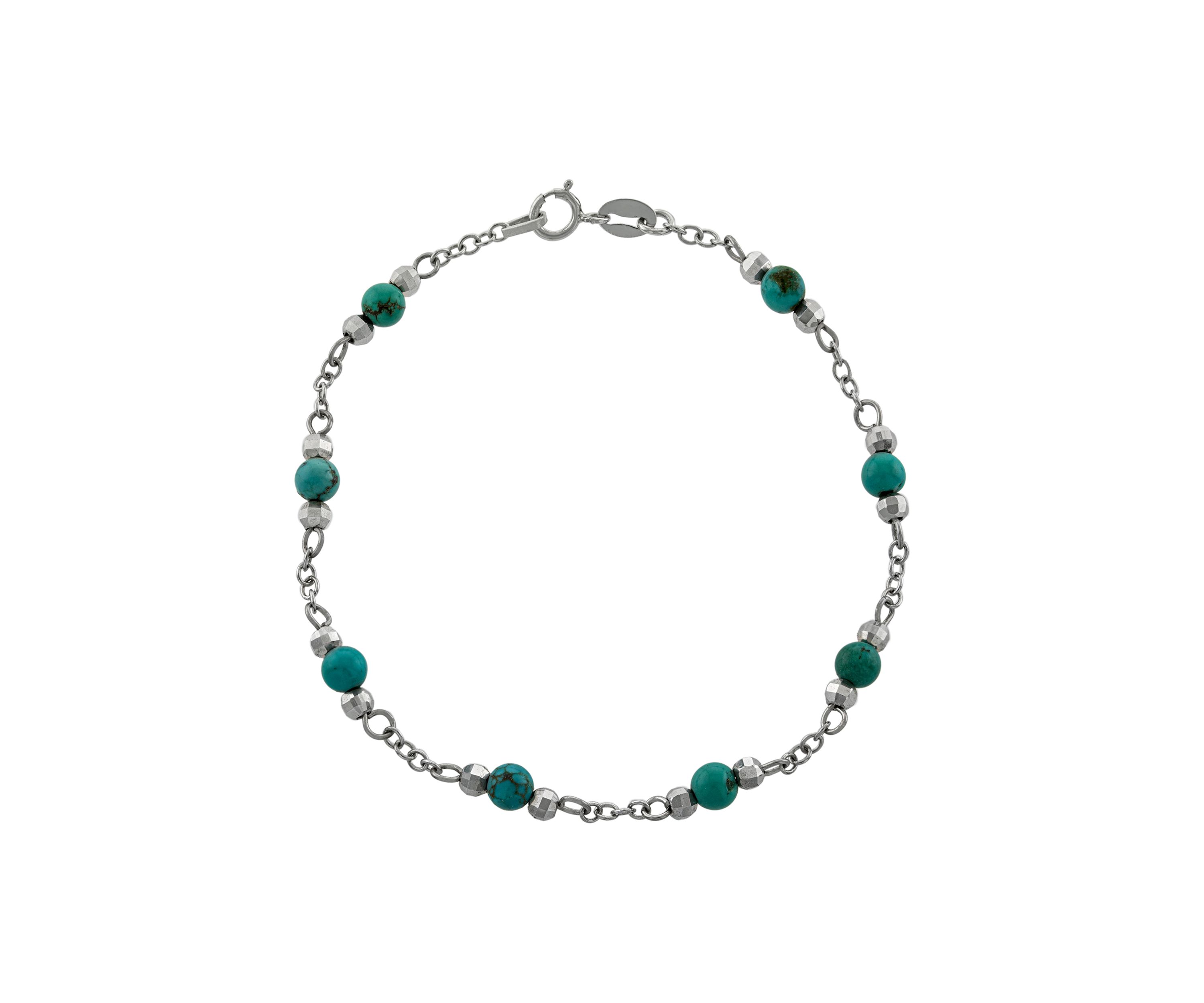  Sterling Silver 7.25" Enhanced Turquoise Beaded Bracelet 