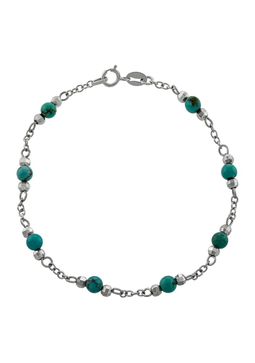  Sterling Silver 7.25" Enhanced Turquoise Beaded Bracelet 