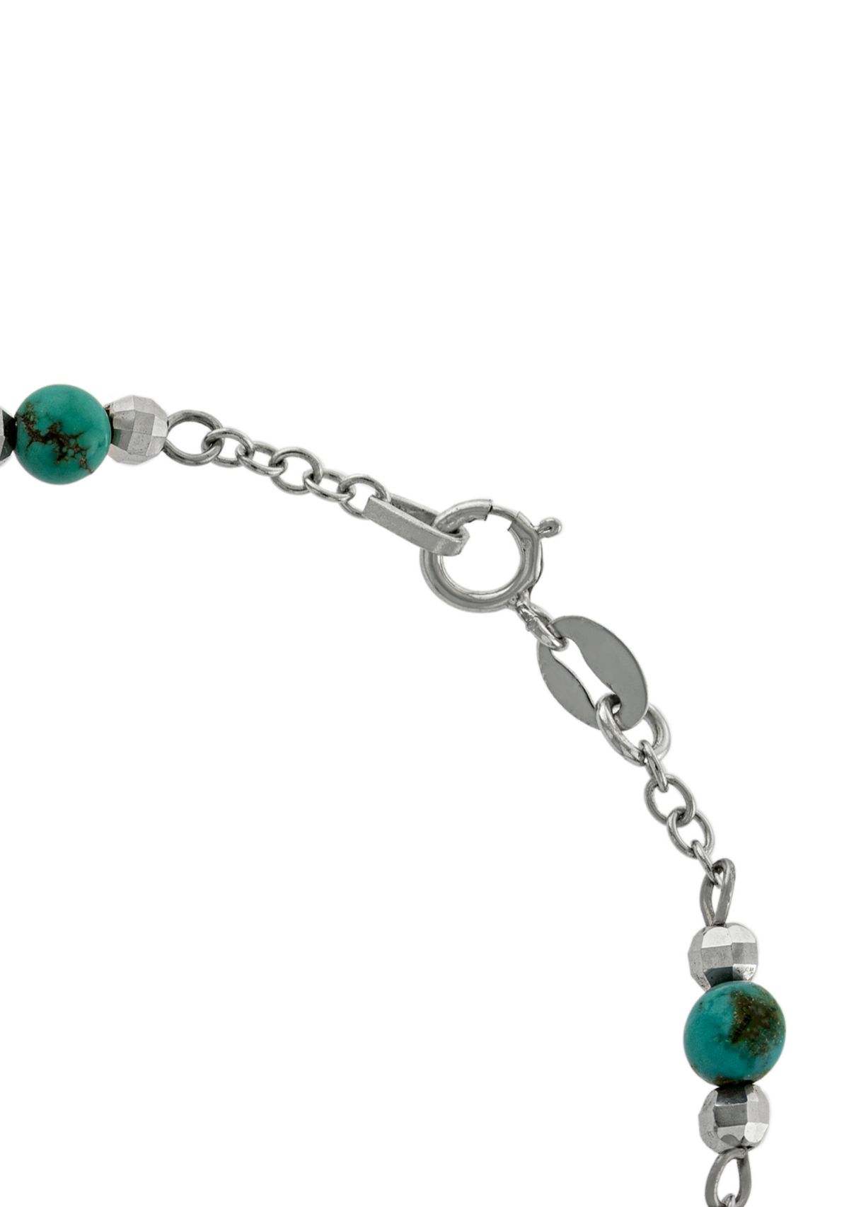  Sterling Silver 7.25" Enhanced Turquoise Beaded Bracelet 