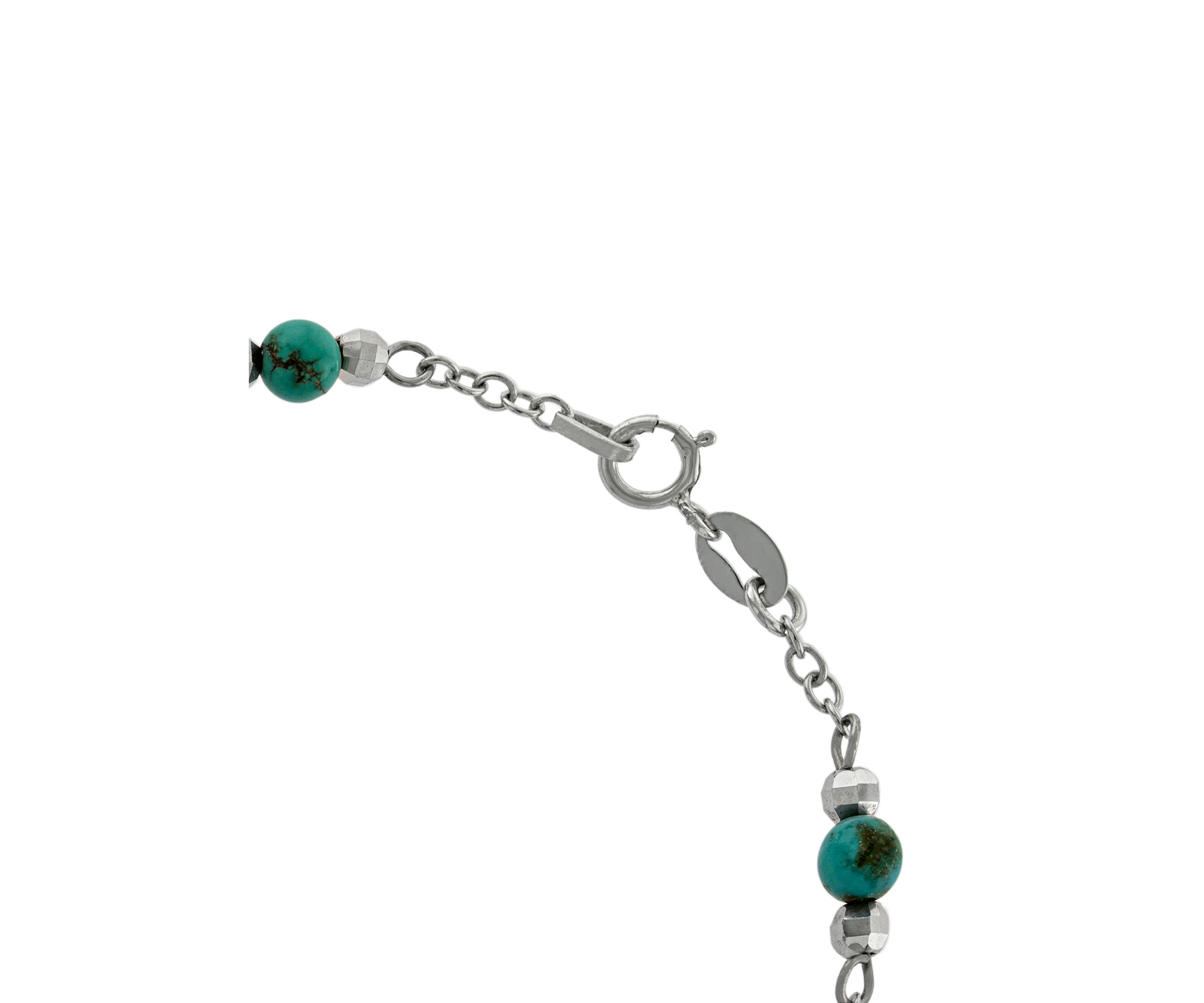  Sterling Silver 7.25" Enhanced Turquoise Beaded Bracelet 