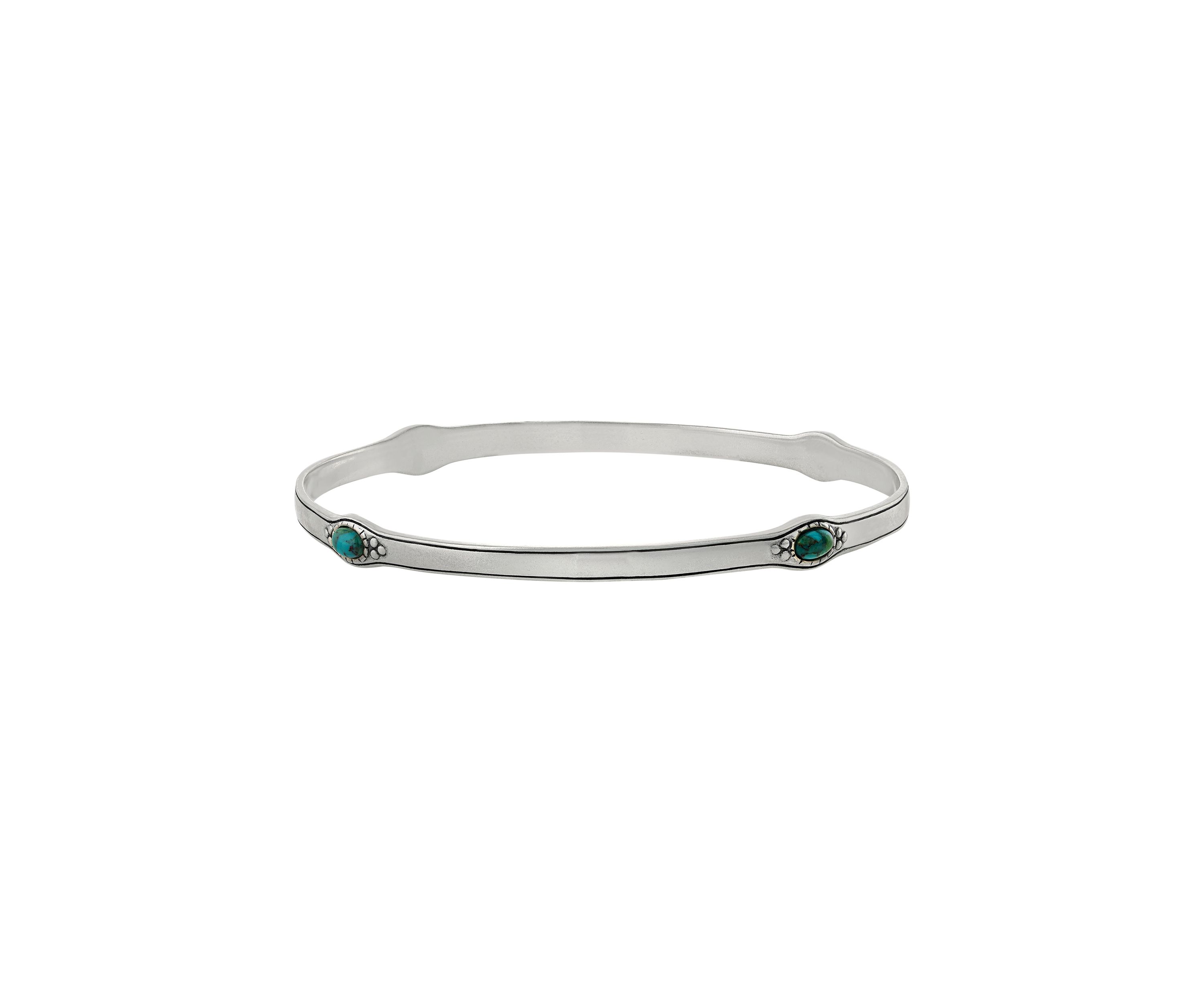 Sterling Silver Enhanced Turquoise Cabochon Antique Bangle Bracelet 