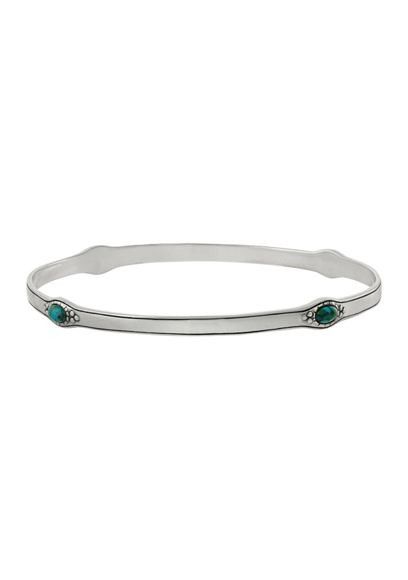 Sterling Silver Enhanced Turquoise Cabochon Antique Bangle Bracelet 
