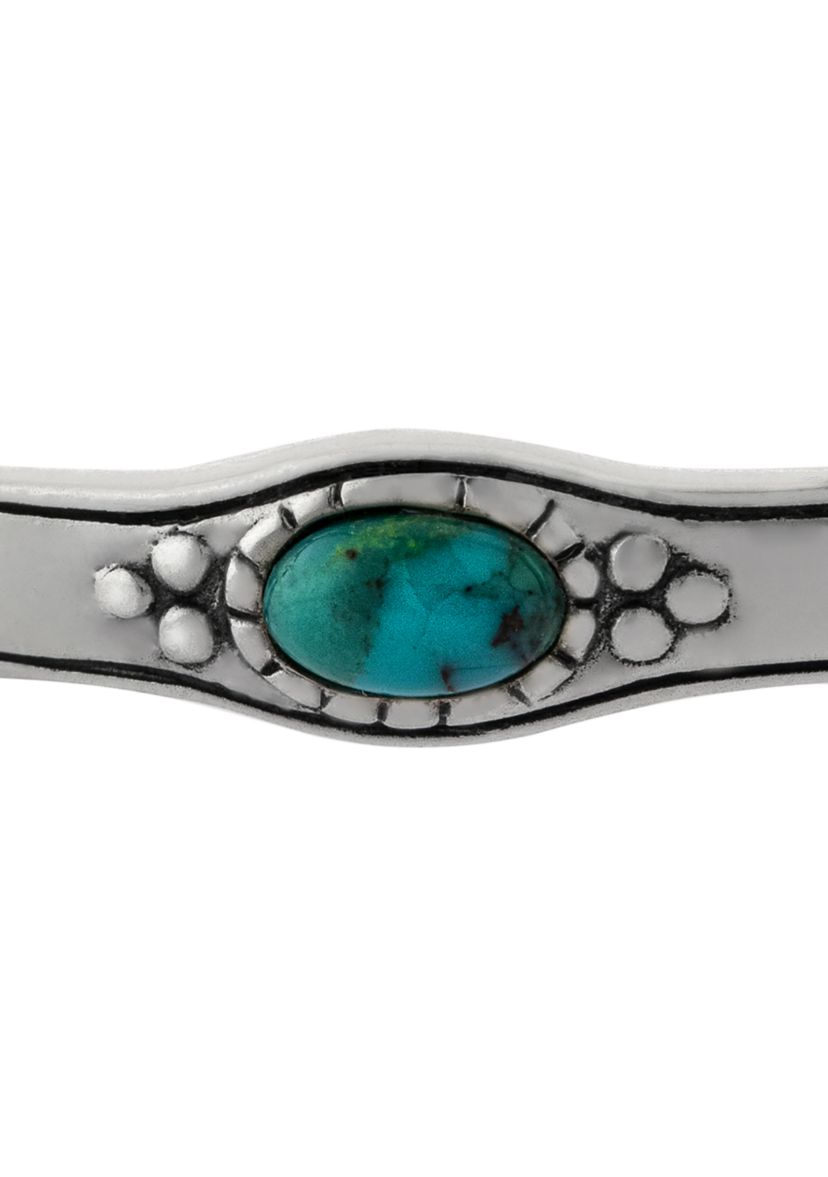 Sterling Silver Enhanced Turquoise Cabochon Antique Bangle Bracelet 