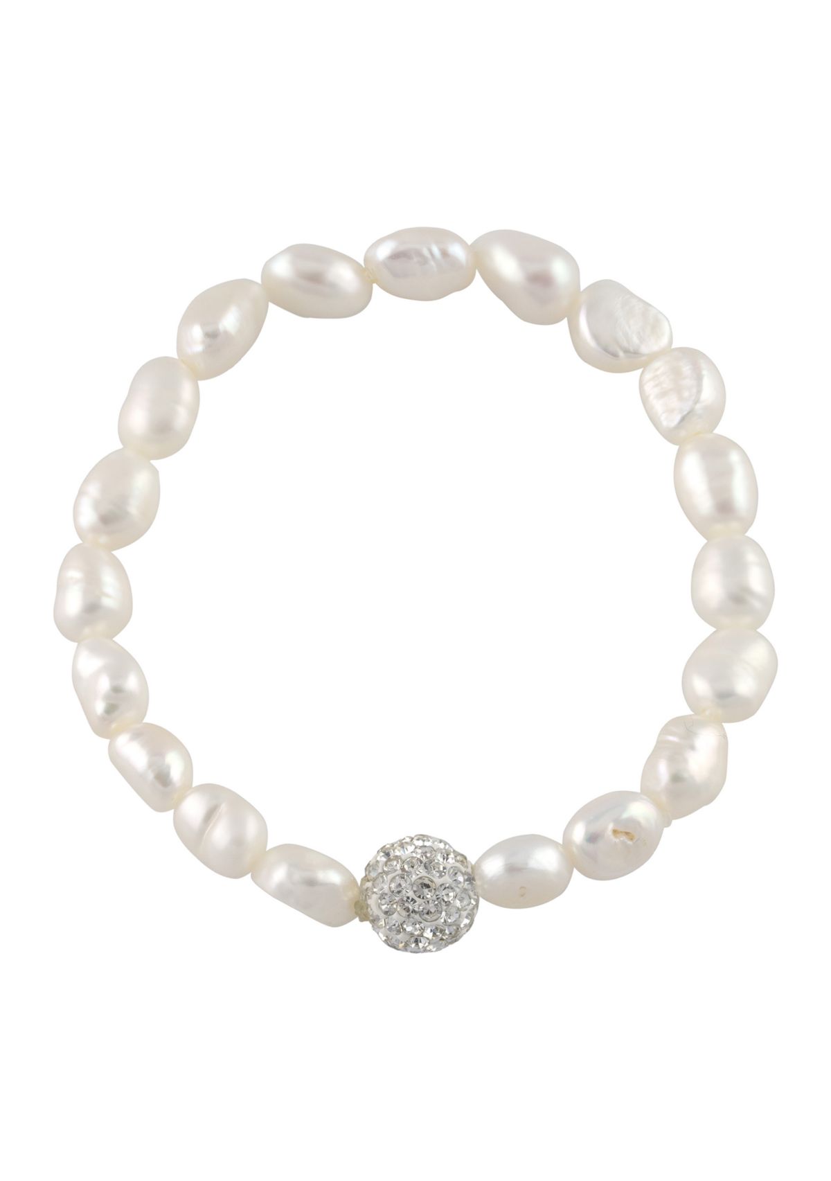 Sterling Silver 7 Freshwater Pearl and Crystal Fireball Stretch Bracelet