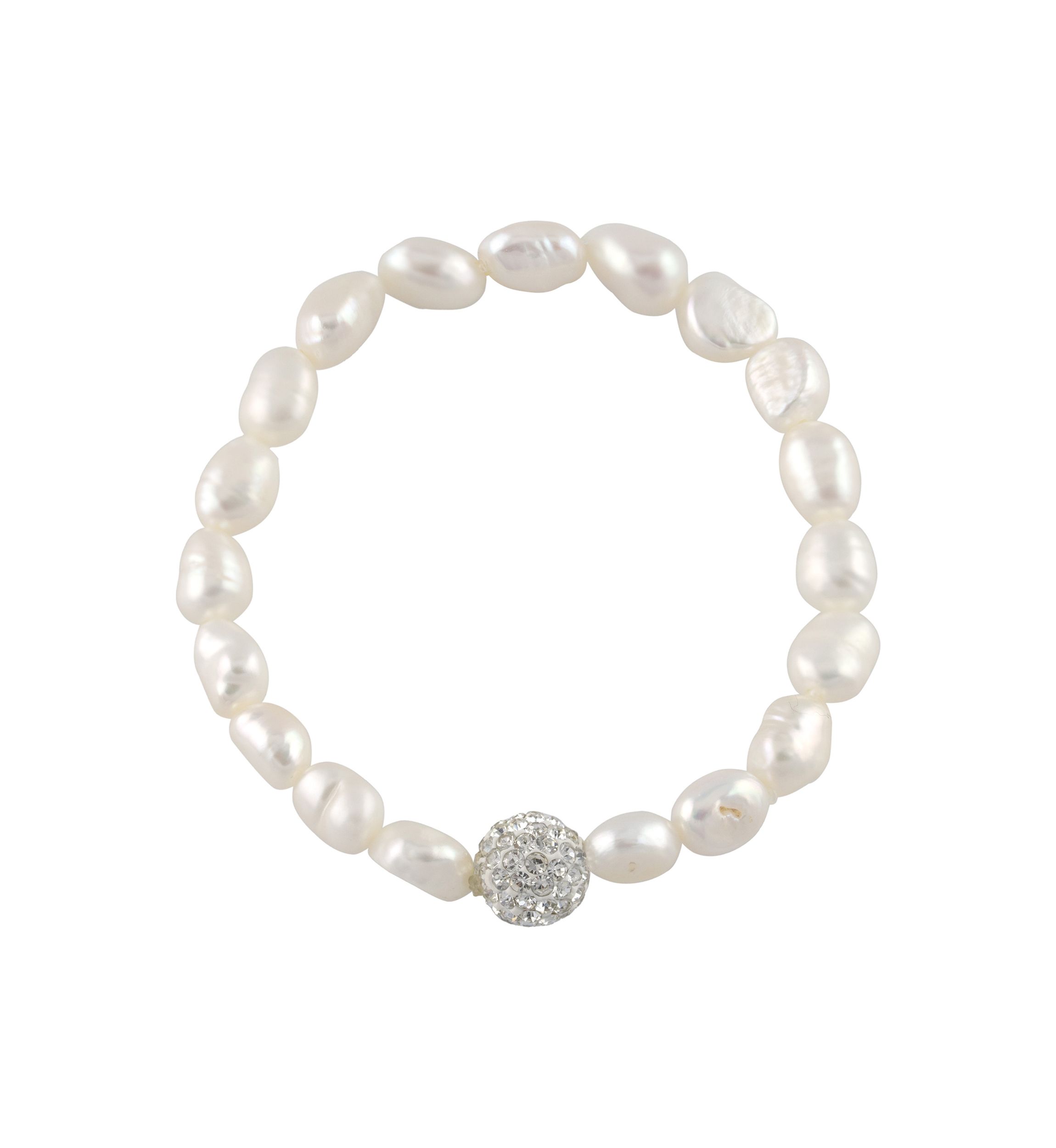 Sterling Silver 7 Freshwater Pearl and Crystal Fireball Stretch Bracelet