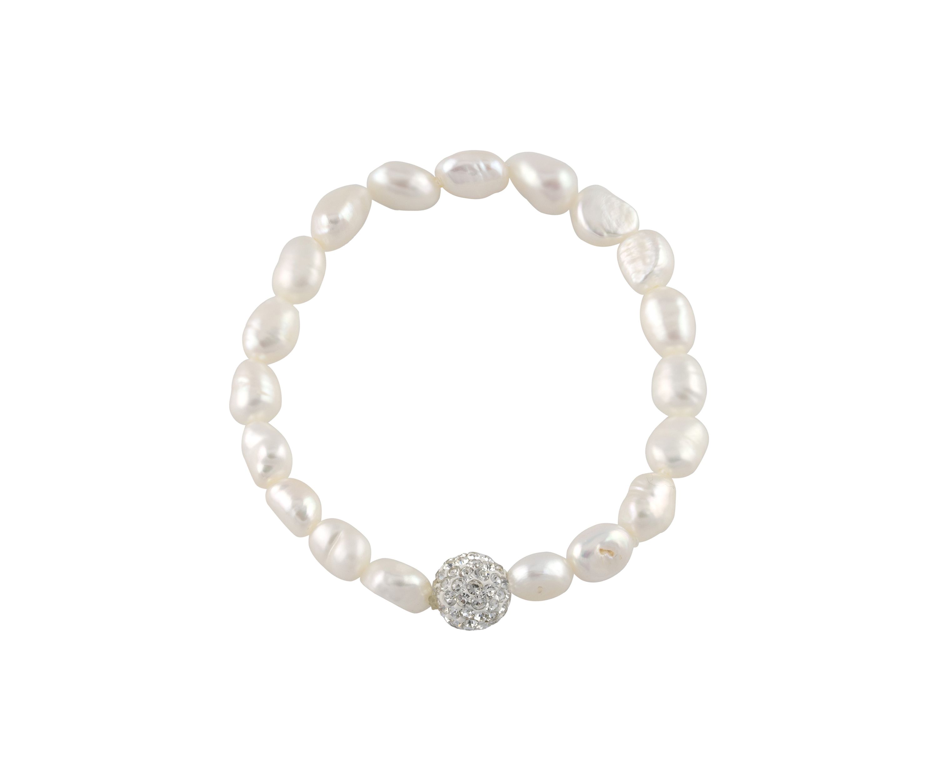 Sterling Silver 7 Freshwater Pearl and Crystal Fireball Stretch Bracelet