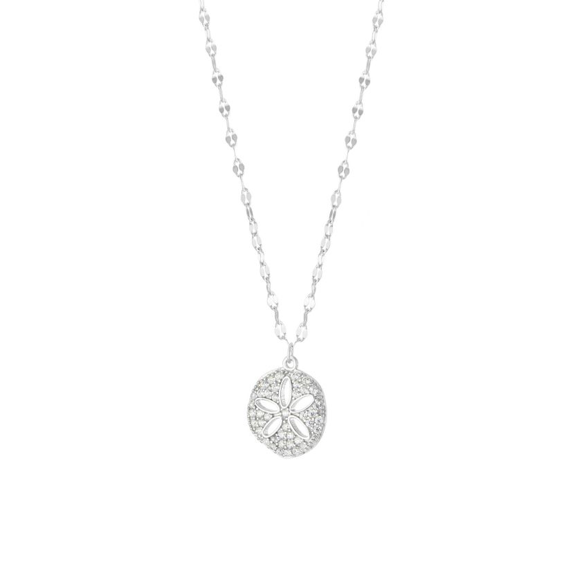 Sterling Silver 16+2-in. Cubic Zirconia Sand Dollar Necklace