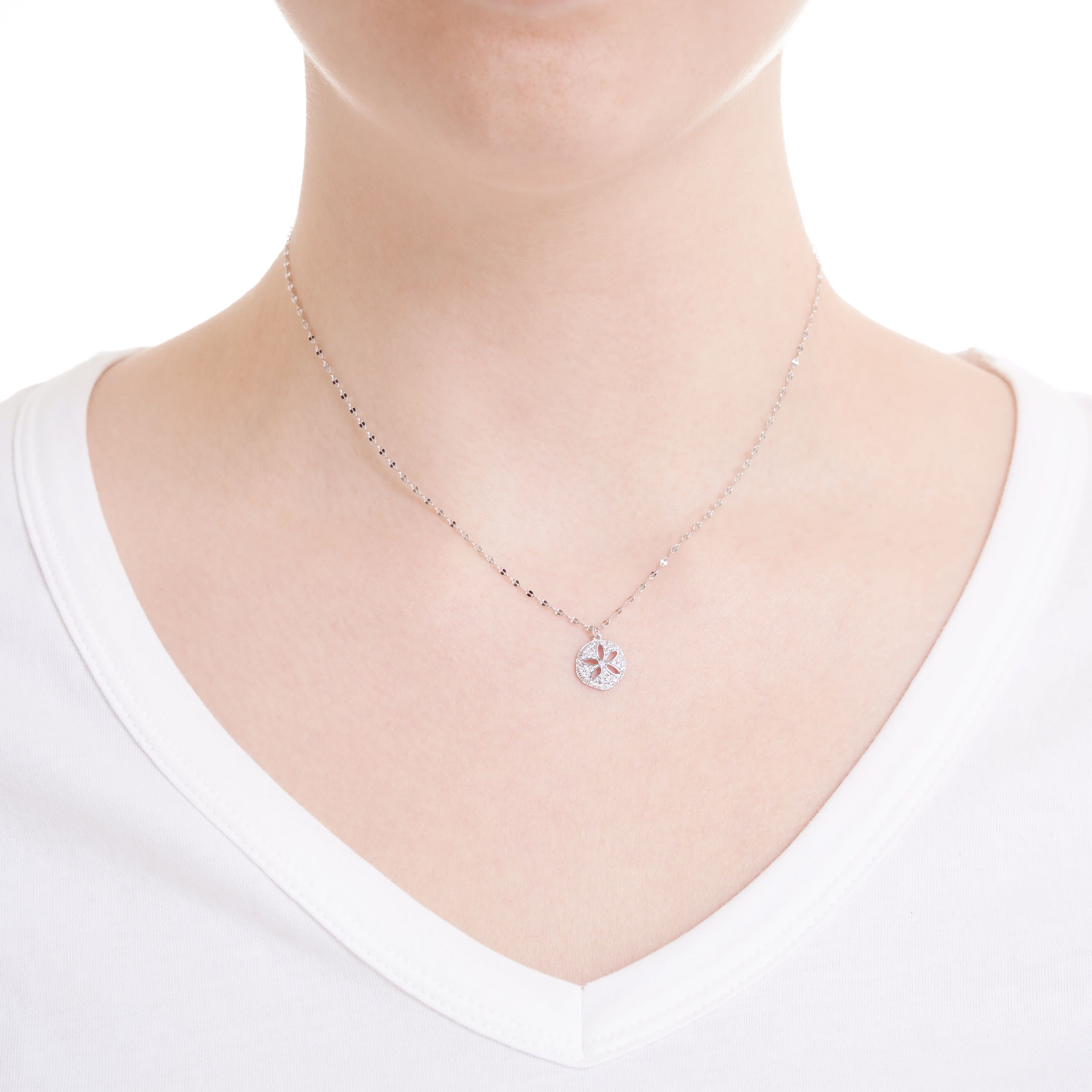 Sterling Silver 16+2-in. Cubic Zirconia Sand Dollar Necklace