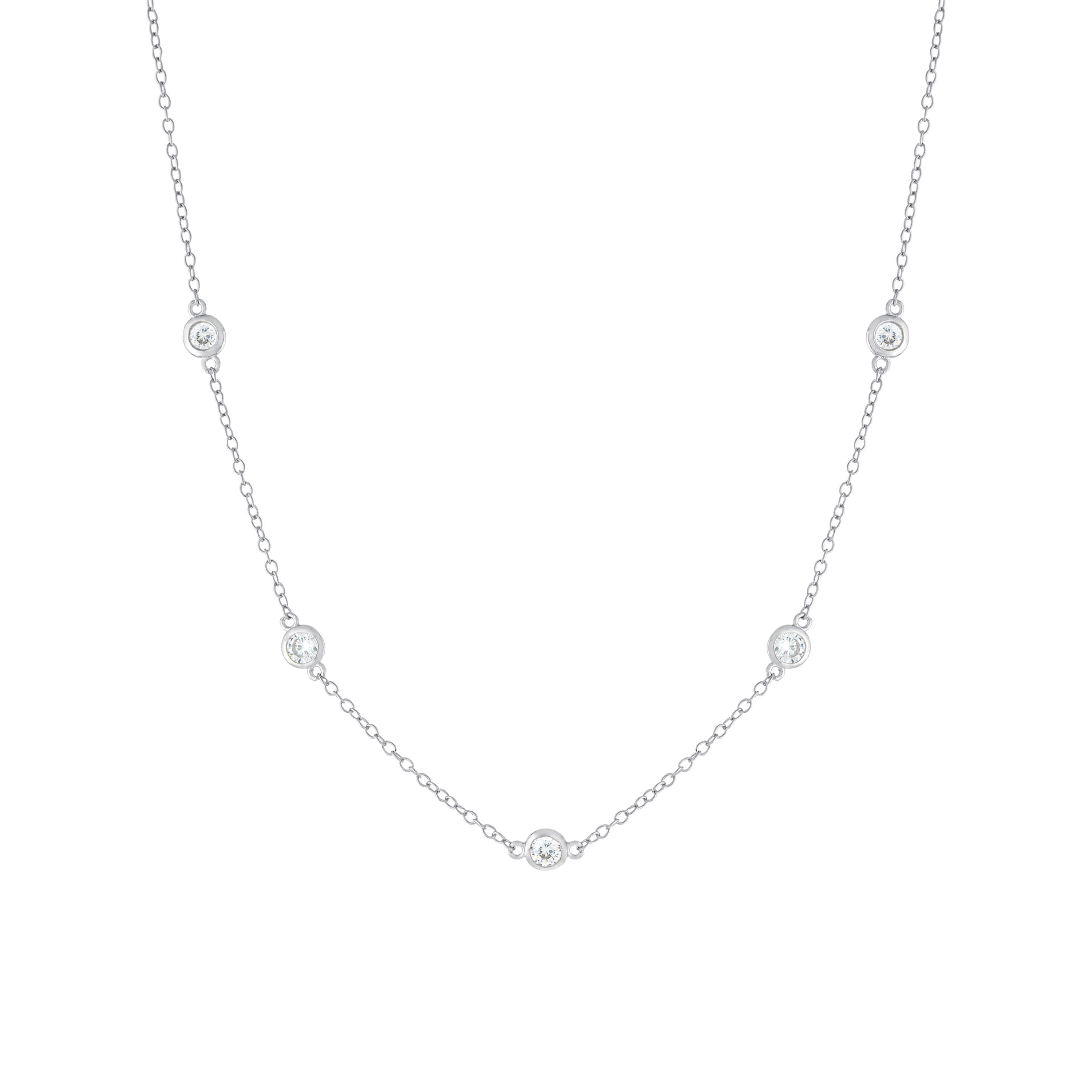 Sterling Silver 16+2-in. 5 Round Cubic Zirconia Necklace