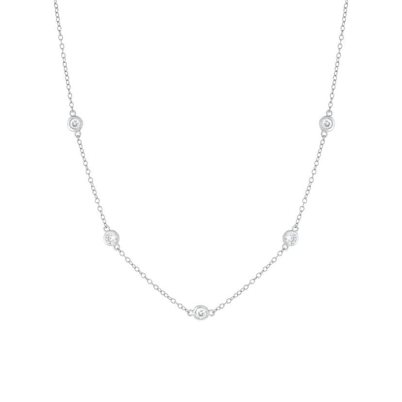 Sterling Silver 16+2-in. 5 Round Cubic Zirconia Necklace