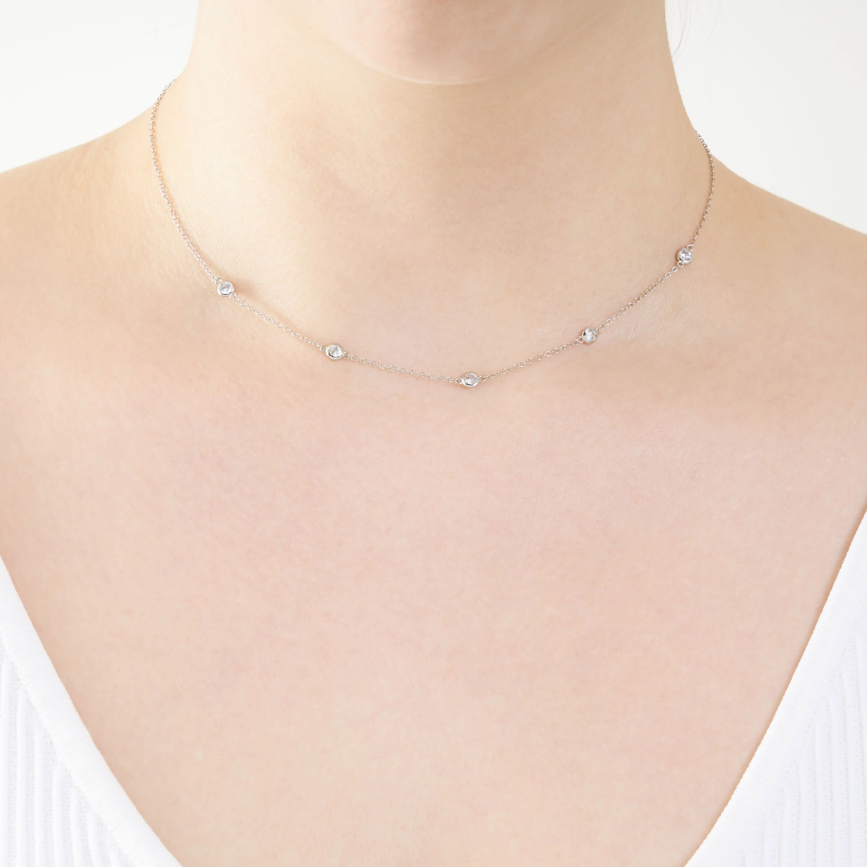 Sterling Silver 16+2-in. 5 Round Cubic Zirconia Necklace