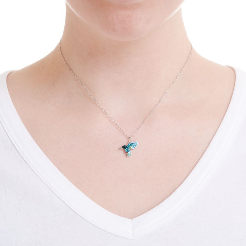 Sterling Silver 16+2-in. Crystal Hummingbird Pendant Necklace