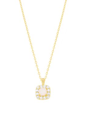 Belk Silverworks Gold Over Sterling Silver Simulated Opal and White Topaz Square Halo Pendant Necklace