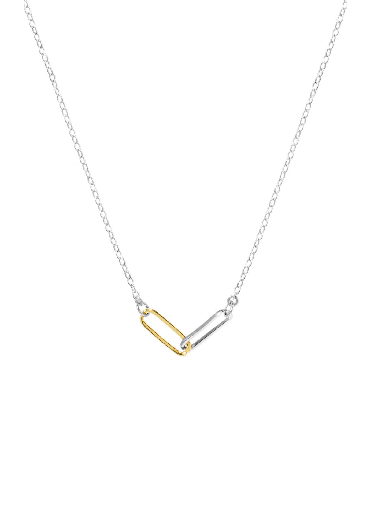 Two Tone Sterling Silver 16" + 2" Paperclip Chain Necklace