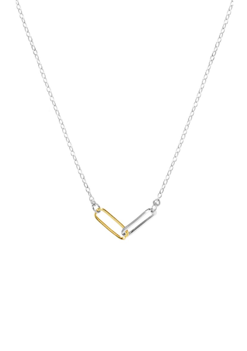 Two Tone Sterling Silver 16" + 2" Paperclip Chain Necklace
