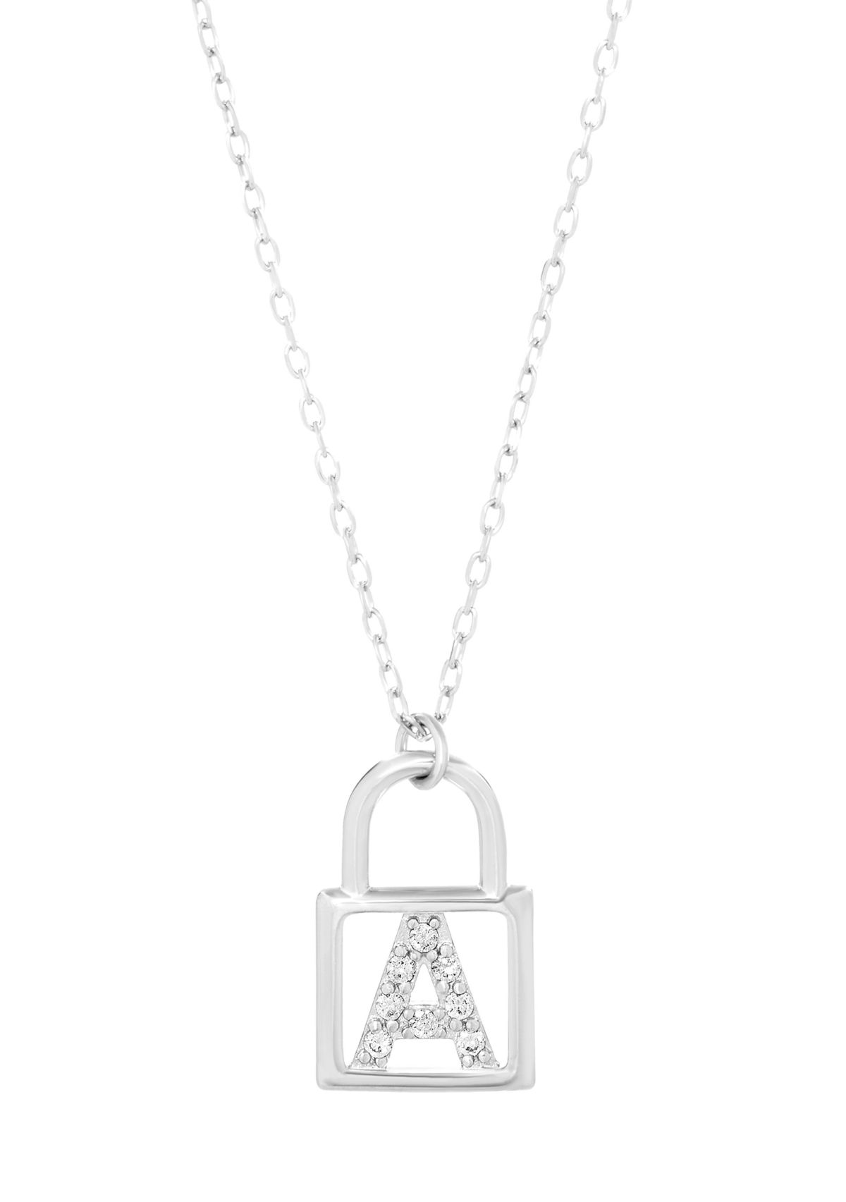 Sterling Silver Cubic Zirconia Initial Lock Pendant Necklace