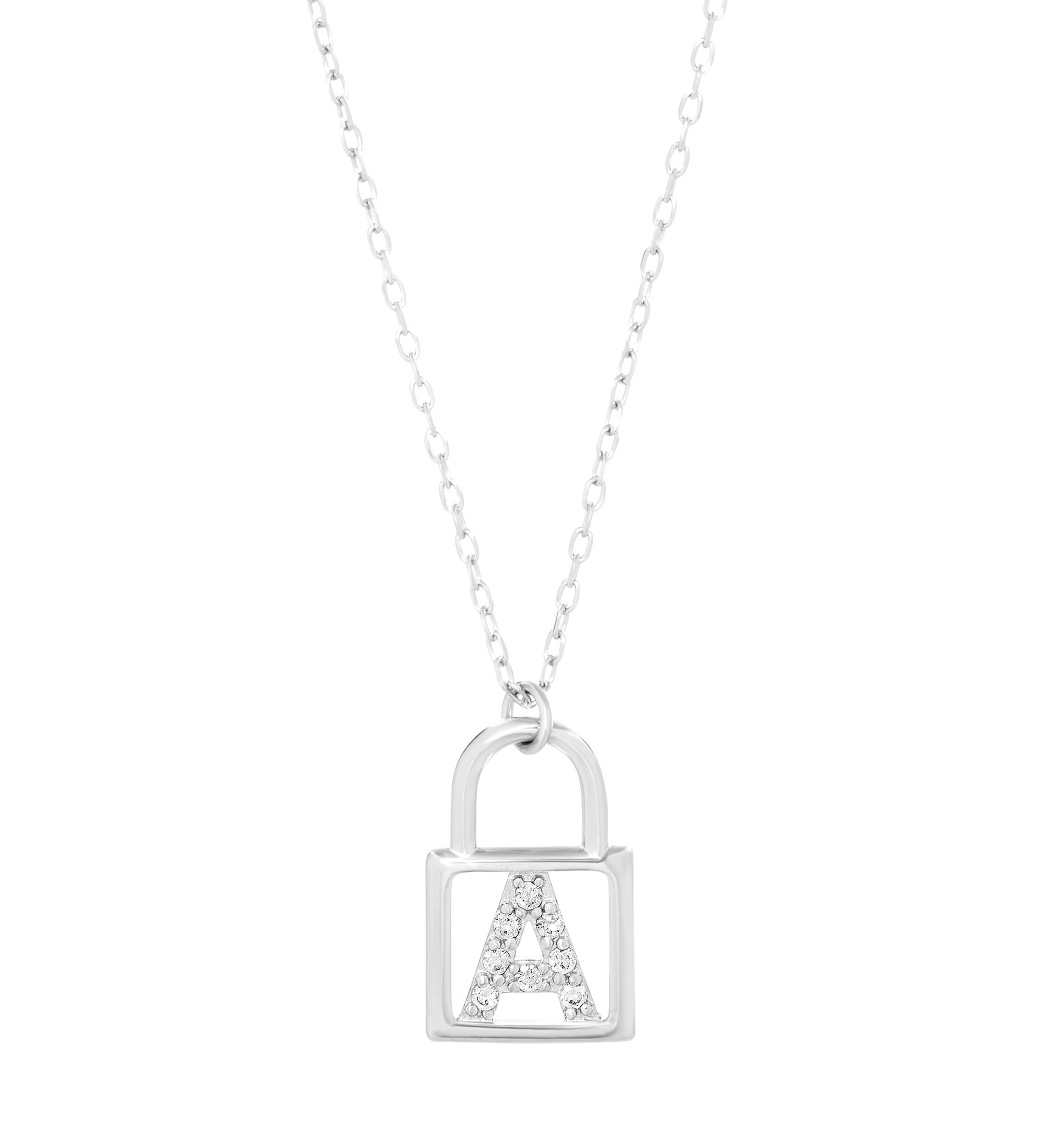 Sterling Silver Cubic Zirconia Initial Lock Pendant Necklace