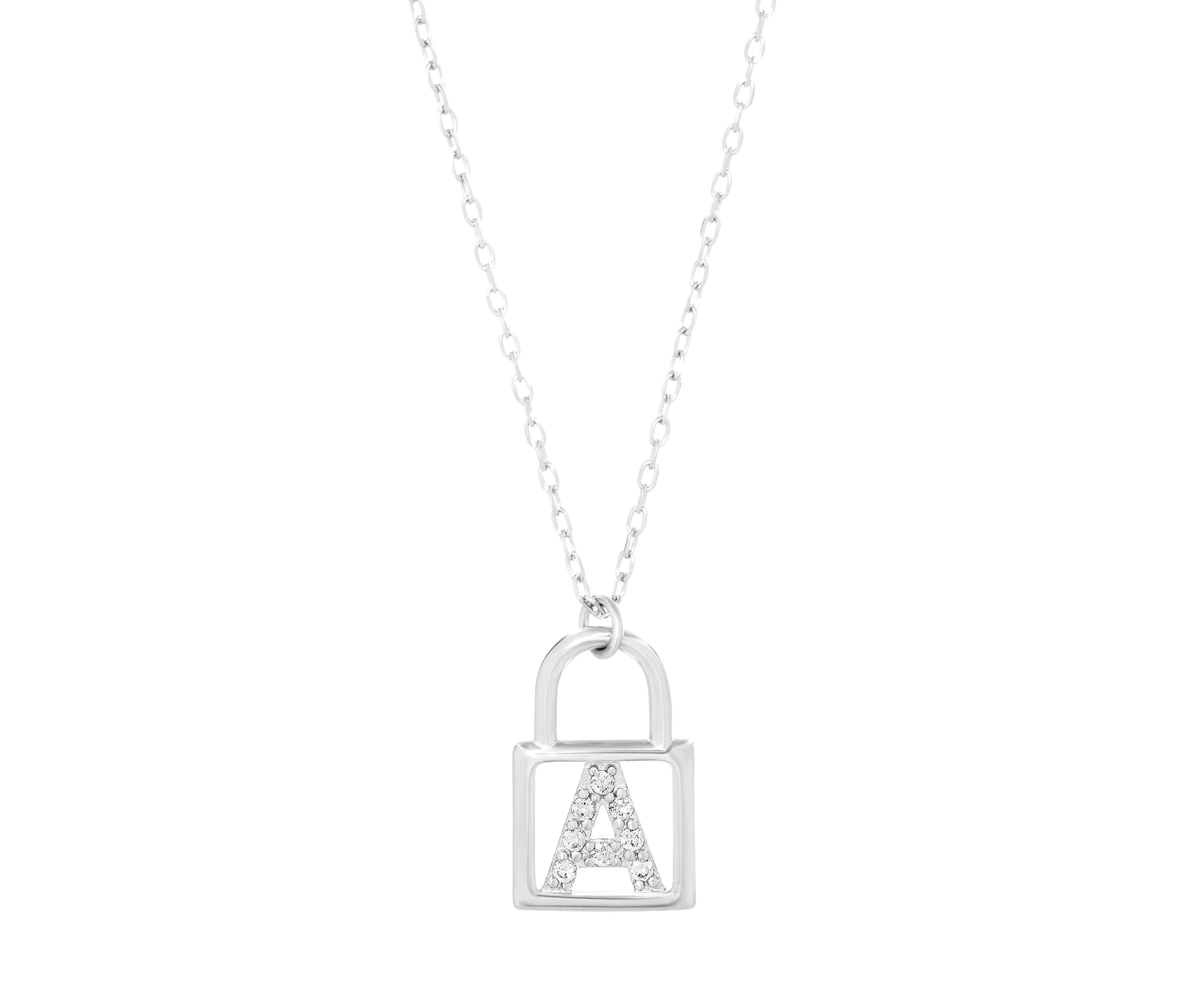 Sterling Silver Cubic Zirconia Initial Lock Pendant Necklace