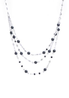 Belk Silverworks Sterling Silver 3 Row Onyx Mirror Chain Necklace