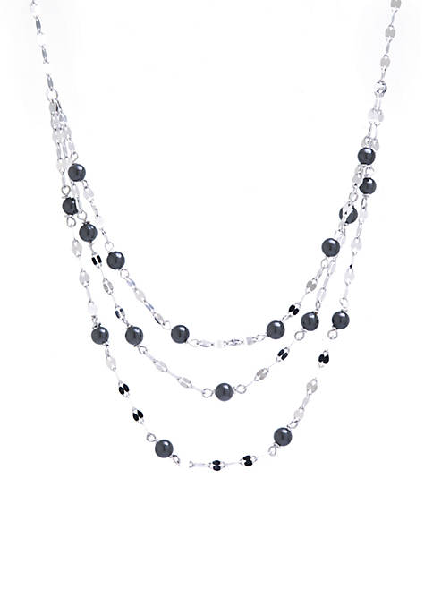 Sterling Silver 3 Row Onyx Mirror Chain Necklace